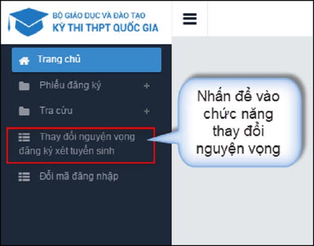 điều chỉnh nguyện vọng 