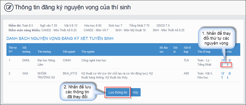 Thay đổi nguyện vọng